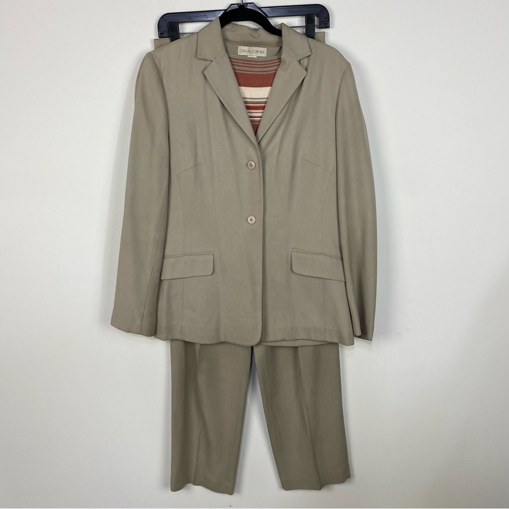 Vintage y2k Silk 3 piece suit set trousers blazer & tank beige tan